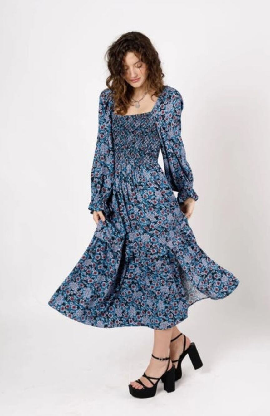 Band of the Free Sapphire Floral Long Sleeve Dress- XS